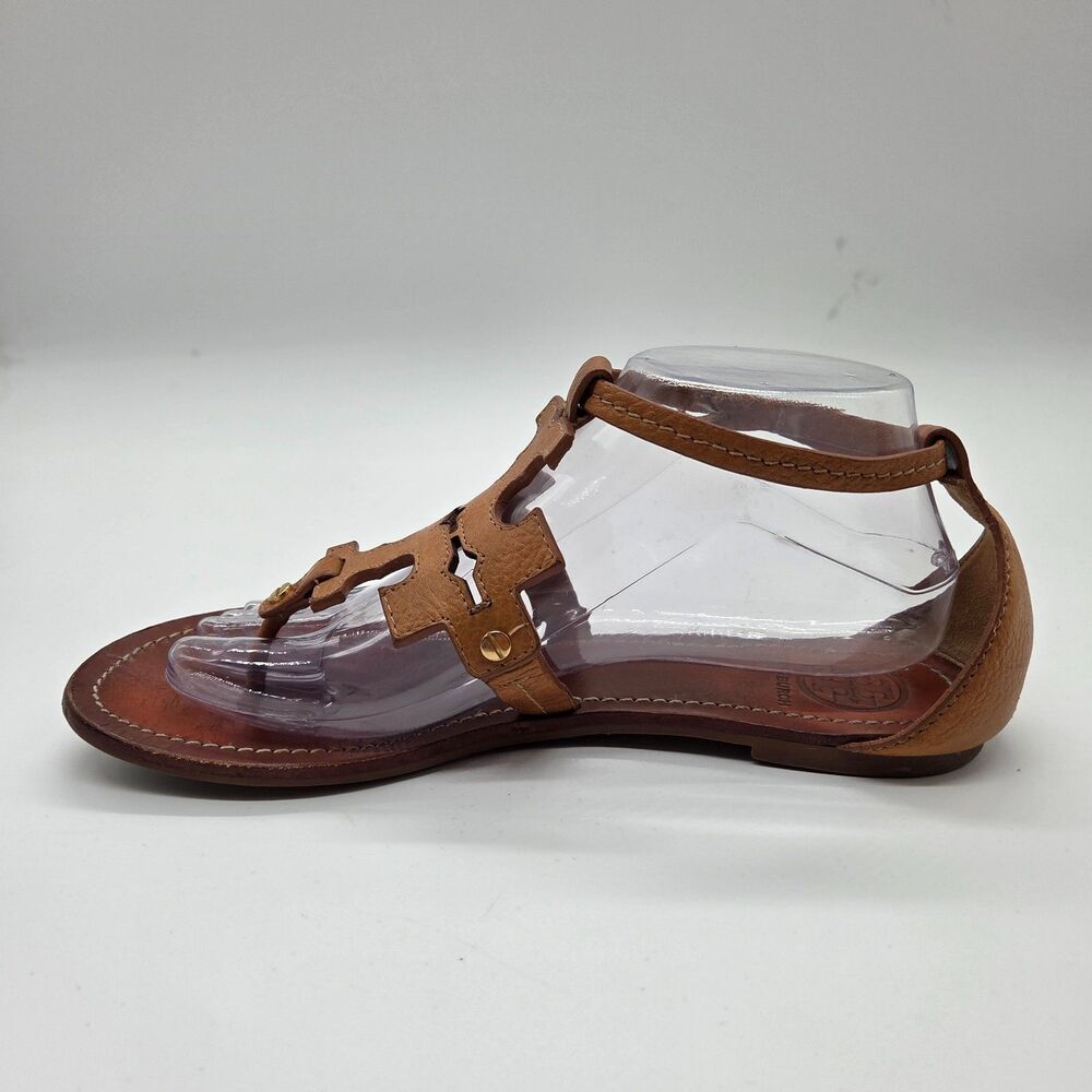 Tory Burch Phoebe Leather Flat Thong Sandal Tan Brown Size 9 - Picture 4 of 6